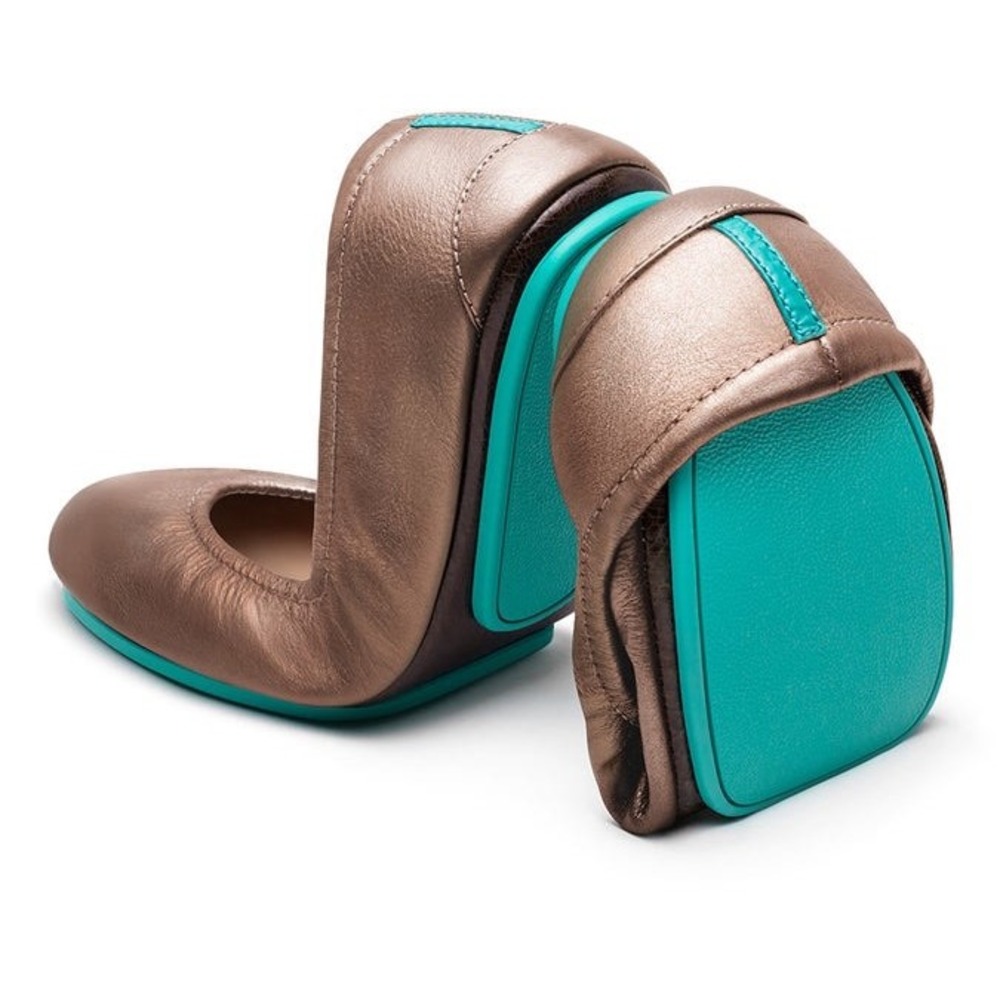 Tieks Foldable Ballet Flats Patent Leather Metallic Bronze Size 9 Preppy Girly